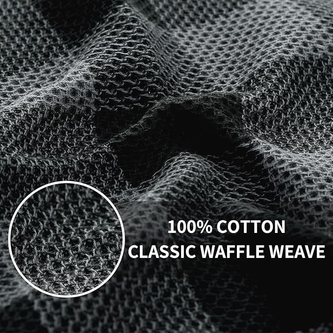 Homaxy Kitchen Towels and Dishcloths Set, Set of 10, Black & Grey | Bulk Cotton Waffle Weave Check Plaid Kitchen Towels, Super Soft and Absorbent Dish Cloths, 12 x 12 and 13 x 28 Inches
