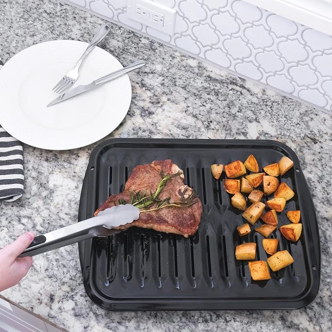 Certified Appliance Accessories Large 2-Piece Broiler Pan & Grill Set Porcelain-on-Steel 16-1/2"x12-3/4"x1-3/4", Universal, Whirlpool, Broiler Pan for Oven, Black