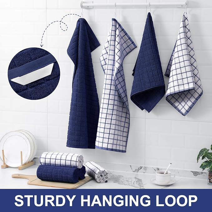 Homaxy Large Premium Cotton Kitchen Towels 16"x 28", 4 Pack, Dusty Blue | Natural Ring Spun 390 GSM Dish Towels, Super Absorbent Terry Kitchen Hand Towels, Soft Tea Towels with Hanging Loop
