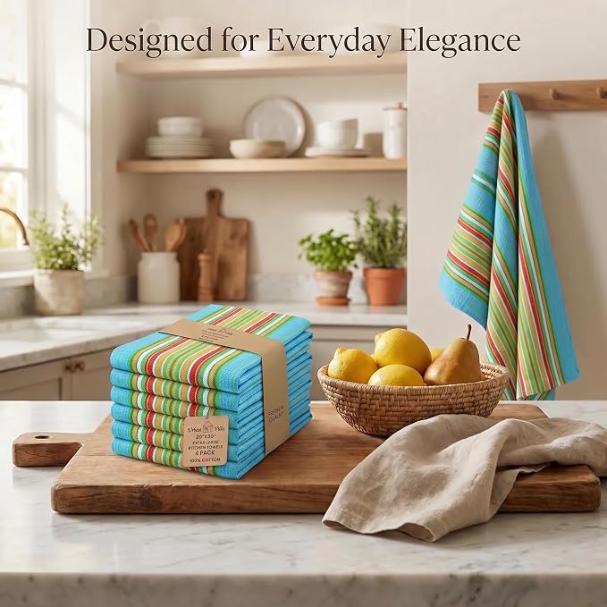 Urban Villa Kitchen Towels Cotton Dish Towels 20”x30” (Set of 6) Azure