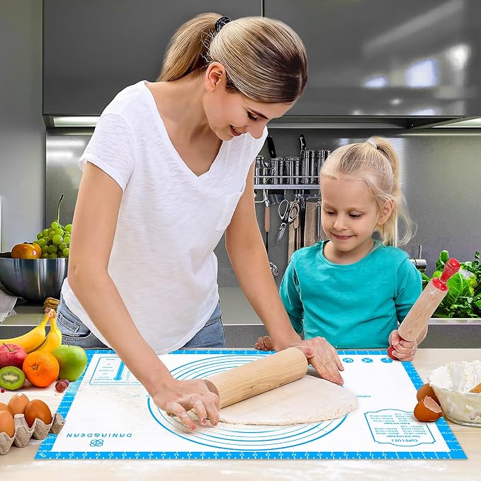 DANIA & DEAN 36"x24" Large Durable Silicone Baking Mat for Pastry and Bread | Non-Slip & Non-Stick Mat with Measurements, for Pizza, Pie Crust, Dough Rolling, Pasta & Sourdough, Reusable Counter Sheet