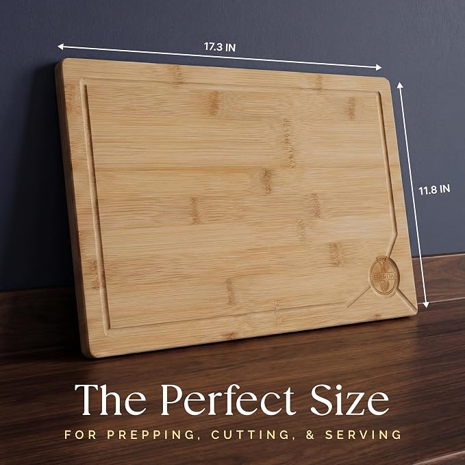 Deer & Oak Extra Large Bamboo Cutting Board 17.3 x 11.8 x 0.8 Inch | Pre-oiled and water resistant · Knife friendly · For meat and vegetables