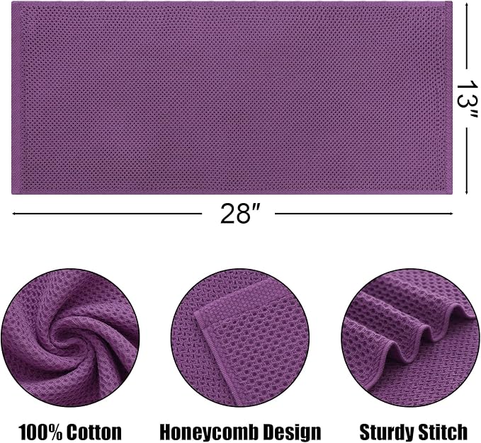 Kitinjoy 100% Cotton Waffle 8-Pack Kitchen Towels, 13" x 28", Violet | Super Soft, Ultra-Absorbent, Fast Drying, lightweight, Quick Drying Kitchen Hand Towels