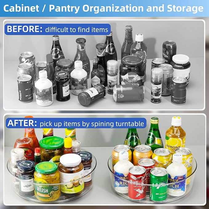 6 Pack Lazy Susan 11.5" Turntable Rotating Spin Organizer Storage | Pantry Organizers and Storage Container Bins Spice Rack Cabinet Condiment for Countertop Kitchen Fridge Bathroom Holder Clear