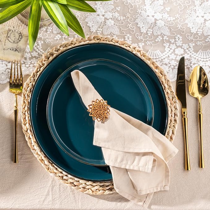 AmorArc Dinnerware Sets for 4, 12 Pieces Ceramic Plates and Bowls Set | Scratch Resistant Stoneware Dishes Set, Dishwasher & Microwave Safe,Deep Green