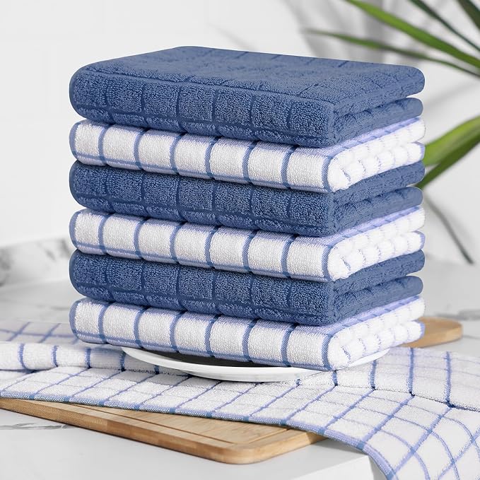 Homaxy Large Premium Cotton Kitchen Towels 16"x 28", 4 Pack, Navy Blue | Natural Ring Spun 390 GSM Dish Towels, Super Absorbent Terry Kitchen Hand Towels, Soft Tea Towels with Hanging Loop