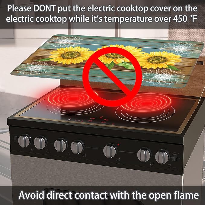 Stove Top Cover for Electric Stove 28" x 20" Sunflower Wood Grain Glass Flat Top Stove Mat Oven Induction Cooktop Mat for Ceramic Countertop Mats Heat-Resistant Dish Drying Mat Kitchen Decorations