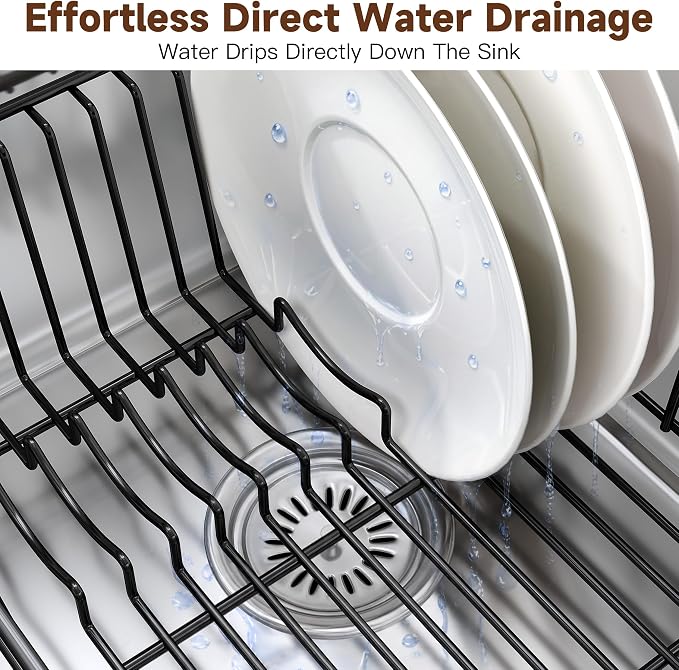 JASIWAY in Sink Dish Drying Rack, Stainless Steel Small Black Dish Drainer | Perfect Fit 12"x14" Double Bowl Sink, Counter Space Saving for Kitchen, Apartment, Sturdy Dish Dryer with Utensil Holder