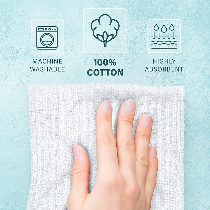 12 Pack 100% Cotton Bar Mops, 12 x 12 in, Ultra Absorbent