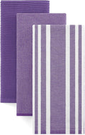 Homaxy Cotton 380 GSM Premium Kitchen Towels, 18"x 28", 3 Pack, Purple | Soft and Absorbent Terry Dish Towels, Multipurpose Tea Towel Set with Hanging Loop, 3 Styles Kitchen Hand Towels