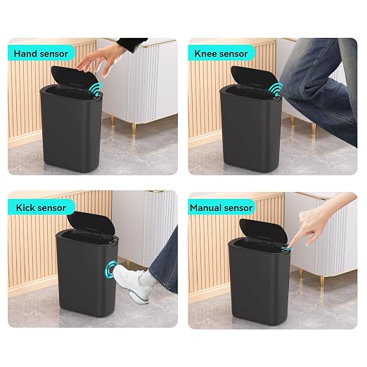 5 Gallon Motion Sensor Bathroom Trash Can Automatic Garbage Cans with Lid Touchless Smart Slim Plastic Trash Bin for Kitchen, Bedroom, Toilet, Office, Living Room