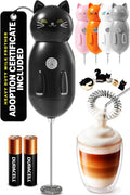 Cat-Shaped Frother Mixer – Cutesy Frother, Meet Your New Frothing Buddy Midnight The Cat, Adoption Papers and Stickers Included, Purrr-fect for Lattes, Cappuccino & Matcha – Black