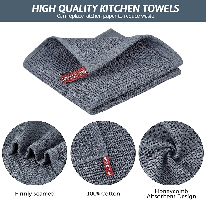 Nialnant 6 Pack Kitchen Towels, 100% Cotton, 12x12 Inches | Dish Cloth for Washing Dishes, Absorbent Quick Drying Dish Rags, Multipurpose Cleaning Rags