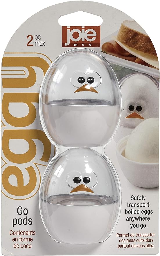 Joie Eggy Go Pods, Boiled Egg Holder for Travel or Fridge Storage, 2-Pack | Hard Container with Twist On Lid, Compact for Lunch Bags, Cute Chicken Design, BPA-Free and Dishwasher Safe