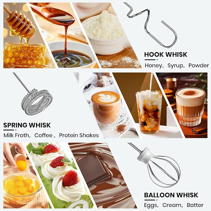 Colarlemo Milk Frother Handheld Rechargeable with Stand, Frother Wand Drink Mixer Electric Whisk for Coffee, Detachable With 3 Stainless Whisks, Hand Mixer for Lattes, Cappuccino, Matcha, Egg, Silver