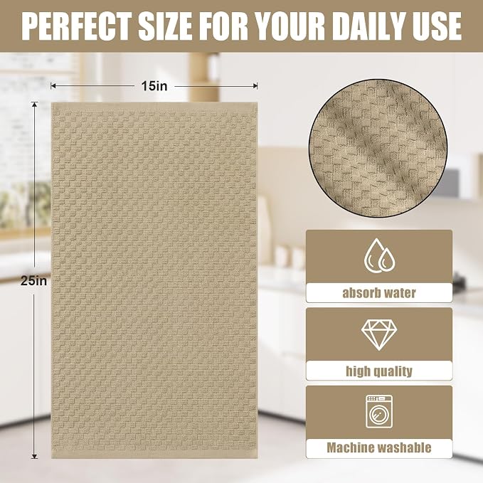 Homaxy 100% Cotton Terry Kitchen Towels(15" x 25", 8 Pack), Tan | Soft and Super Absorbent Dish Towels, 380 GSM Reusable Tea Towel with Hanging Loop, Pineapple Grid Designed