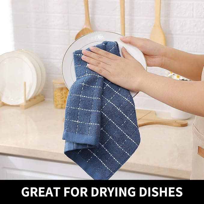 Homaxy 100% Cotton Terry Kitchen Dish Cloths, 6 Pack, Navy Blue | Ultra Soft and Absorbent, Suitable for Drying and Washing Dishes