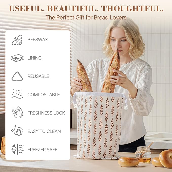 Sourdough Bread Bags, Bread Bags for Homemade Bread, 2 Pack Beeswax Bread Bag, Natural Cotton Sourdough Bags