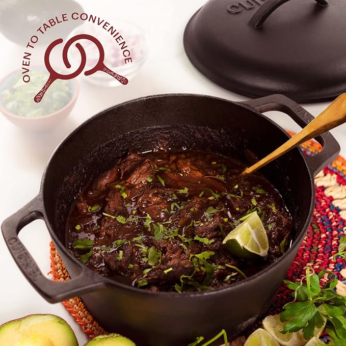 Cuisinel Cast Iron Dutch Oven - 3-Quart Deep Pot + Lid + Pan Scraper + Handle Covers - Large Pre-Seasoned Cooker for Baking Bread, Soup, Frying - Indoor/Outdoor - BBQ Cookware. PFAS and PFOA-free