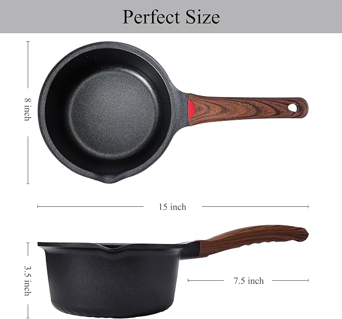 Vinchef 2QT Nonstick Sauce Pan with Lid, Ceramic Coating | German 3C+ reinforced ceramic stays nonstick longer, scratch-resistant, stay-cool handle, works on induction, easy to clean