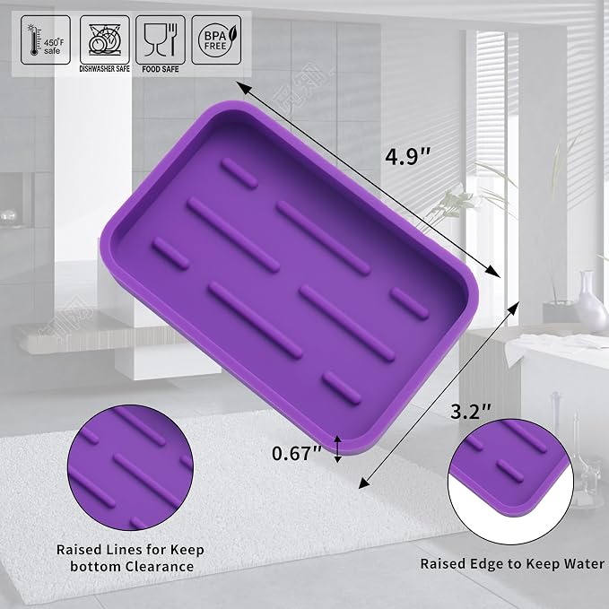 MicoYang Silicone Kitchen Sink Organizer Tray for Multiple Usage,Easy Clean Sponges Holder for Kitchen Bathroom Counter or Sink,Dish Soap Dispenser,Scrubber,Bottle,Cup Purple 4.9”x 3.2”