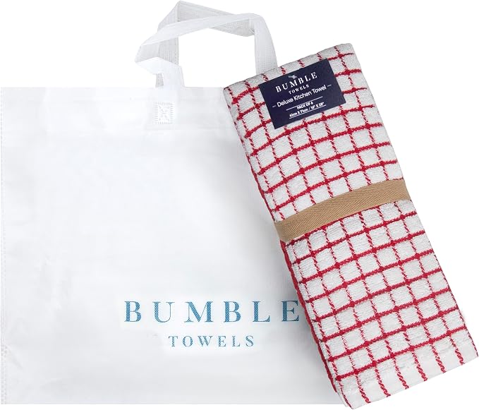 Bumble Kitchen Towels (6-Pack), 16"x28", 100% Cotton Dish Towels - Red | 380 GSM | Soft kitchen hand towels , Highly Absorbent & Durable Dish Towels for kitchen with Hanging Loop
