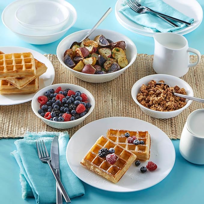 Corelle Vitrelle 6-Piece Soup/Cereal Bowl Set Triple Layer Glass and Chip Resistant, 18-Oz Lightweight Round Bowls, Winter Frost White
