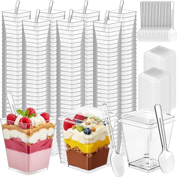 400 Pcs 5 oz Dessert Cups with Lids & Spoons, Reusable Clear Plastic Parfait & Appetizer Cups, Mini Dessert Shooters for Pudding, Yogurt, Jello, Ice Cream, Trifle & Fruit - For Party & Wedding