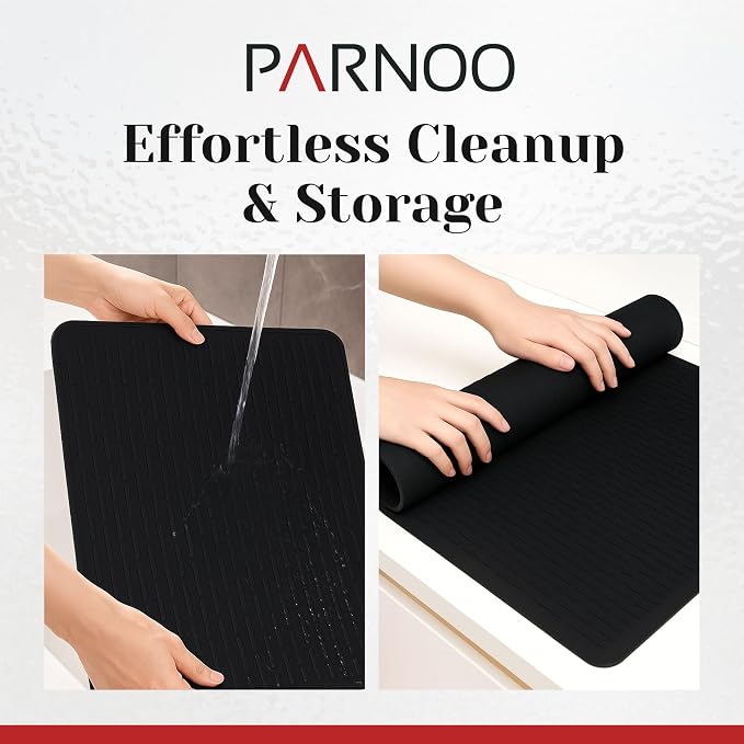 PARNOO Silicone Stove Top Cover for Electric Stove – Heat‑Resistant Glass Top Stove Protector Mat – Universal Flat Top Stove Cover, Black 28” x 20”