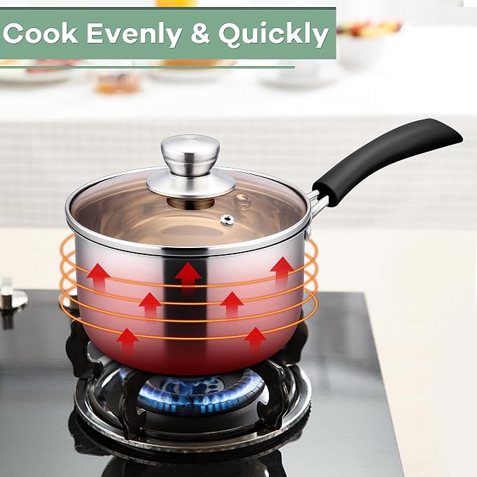 Herogo 1 Quart Saucepan with Lid, 18/10 Stainless Steel Small Sauce Pan Pot, 1Qt Saucepan for Gas Electric Stove Top Camping, Healthy & Rust Free