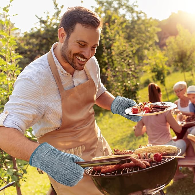 Oven Mitts and Pot Holders, Silicone Oven Gloves, 500 F Heat Resistant Oven Mitts Sets, Non-Slip Silicone Textured Grip, Blue