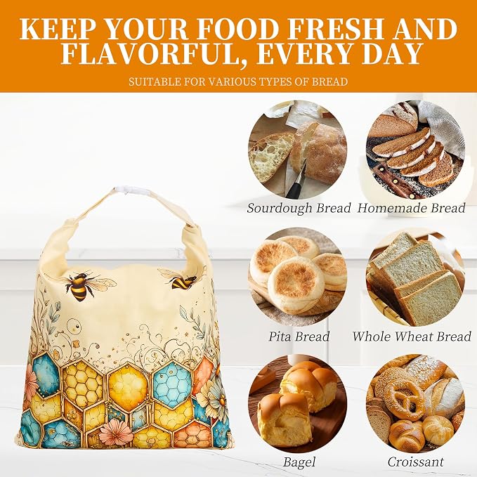 Beeswax Bread Bags for Homemade Sourdough 2 Pack Large Bees Wax Bread Bag | Reusable, Natural, Cotton, Bees Wax Lined Bread Bag,Food Storage Bags to Keep Fresh