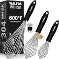 Stainless Steel Wire Whisk Set - 3 Packs Balloon Whisk, Thick Wire Wisk ＆ Strong Handles, Egg Frother for Cooking, Blending, Whisking, Beating and Stirring (7"+9"+11")