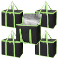 Bodaon 5-Pack Cooler Insulated Food Delivery Bag, Thermal Hot Pizza, X-Large Bags for Grocery/Catering/Shopping, Rideshare Delivery Bag, Large Cold Frozen Accessories, Black-Green Edge