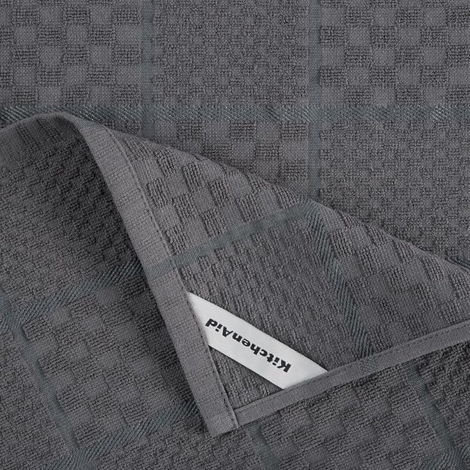 KitchenAid Quilted Cotton Terry Cloth Oven Mitt, Pot Holder, Kitchen Towel 4-Pack Set, Heat Resistant, Silicone Grip, Gift Set, Charcoal Grey, 16"x26", 7"x13" & 7"x10"