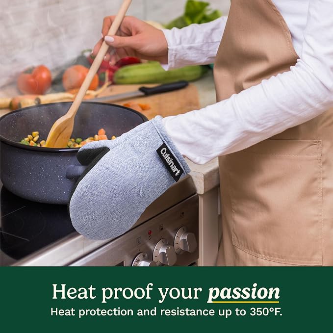 Cuisinart Mini Oven Mitts, 2-Pack, Neoprene Grip, Heat Resistant 350F | Cotton-lined, non-slip neoprene palm, ambidextrous design, ideal for smaller hands and everyday cooking