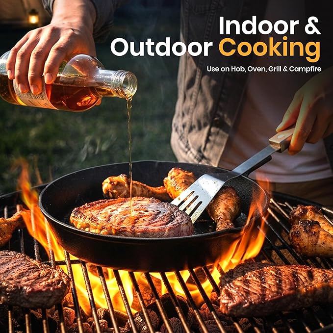Utopia Kitchen Cast Iron Skillet Set 3 Piece 6 8 10 Inch PFAS-Free Black | Chef Pan, Even Heat Distribution, Stovetop, Campfire and Grill Safe, Large Skillet Set, Indoor Outdoor Use