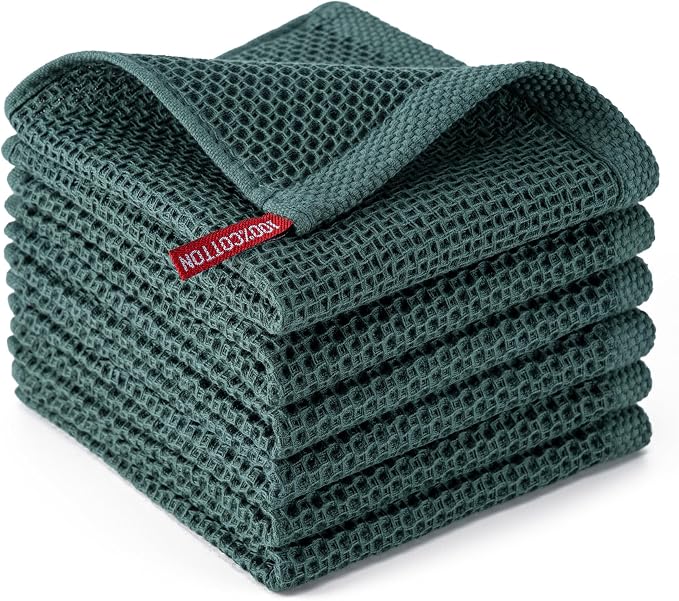 Kitchen Towels 6-Pack Kitchen Dish Cloths,100% Cotton,12x12,Blackish Green | Towels Waffle Weave,Ultra Soft Absorbent, Quick Drying