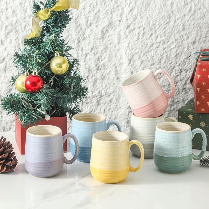 HASENSE Porcelain Coffee Mugs Set of 6, 15oz Large Ceramic Cups with Handle, Microwave & Dishwasher Safe for Latte Tea Cappuccino Gift for Women Men,Colorful