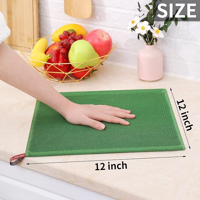 Homaxy 100% Cotton Waffle Weave Kitchen Dish Cloths 24-Pack, Grass Green | 12 x 12 Inches, Ultra Soft Absorbent Dish Towels, Quick Drying Dish Rags with Hanging Loop
