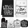 Sratte 6 Pcs Kitchen Decor Accessories Set, Kitchen, White | Farmhouse Kitchen Towels Pot Holders Oven Mitts Set 2 Dish Towels 2 Potholders 2 Cooking Mittens for Baking Cooking Supply