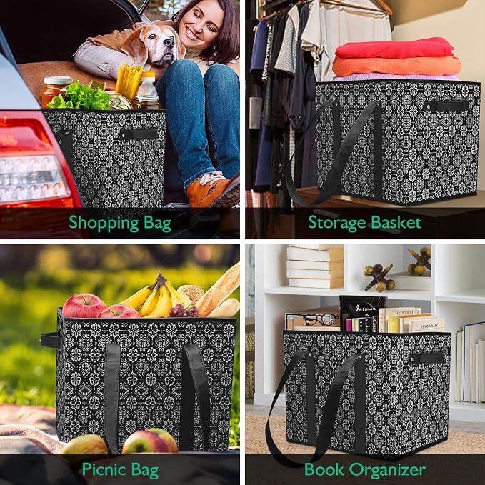 Reusable Grocery Bags 6 Pack, Foldable & Water Resistant Shopping Bags | Large Grocery Tote Bag Water Resistant Shopping Bags Foldable Grocery Bag for Clothes,Shoes and Picnic