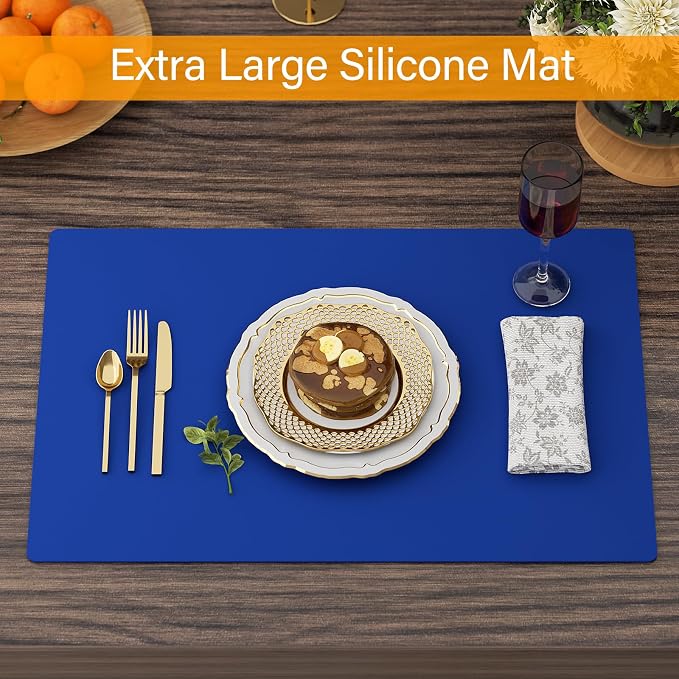 2-Pack Silicone Counter Mats 24”x16”, Blue | 1.5mm thick silicone counter protector, heat resistant & non-slip. Works for air fryer, hot pots, pans and coffee maker.