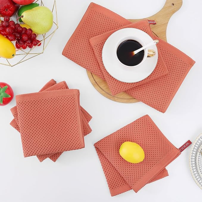 Homaxy 100% Cotton Waffle Weave Kitchen Dish Cloths 12-Pack, Coral | 12 x 12 Inches, Ultra Soft Absorbent Dish Towels, Quick Drying Dish Rags with Hanging Loop