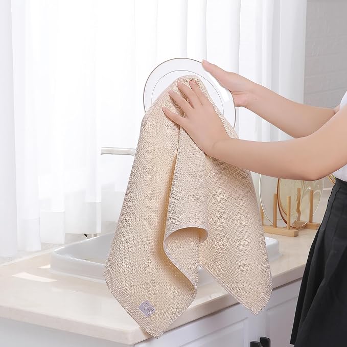 Homaxy 100% Cotton Waffle Weave Kitchen Dish Towels 6-Pack, Beige | 13 x 28 Inches, Ultra Soft Absorbent Dish Towels, Quick Drying Cleaning Towels