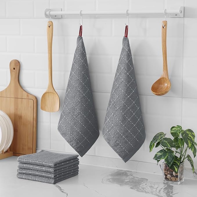Homaxy 100% Cotton Terry Kitchen Dish Cloths, 4 Pack, Grey | Ultra Soft and Absorbent Dish Towels for Kitchen, Suitable for Drying and Washing Dishes