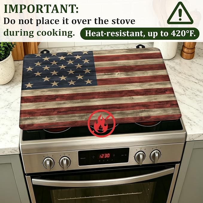 American Flag Grunge Electric Stove Top Cover Protector,Glass Flat Top Stove Mat,Heat-Resistant Oven Induction Cooktop Mat for Ceramic Countertop Mats Dish Drying Mat