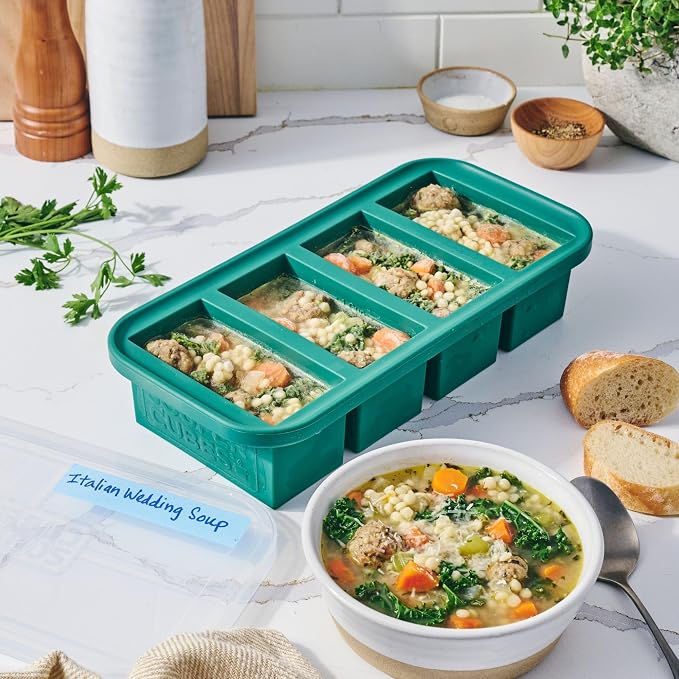 Souper Cubes 1 Cup Silicone Freezer Molds with Lids, Kale, 2-Pack | 100% Platinum-Cured Silicone Freezer Cubes, Oven and Microwave Safe, Perfect for Freezing Soup, Protein, Grains and More