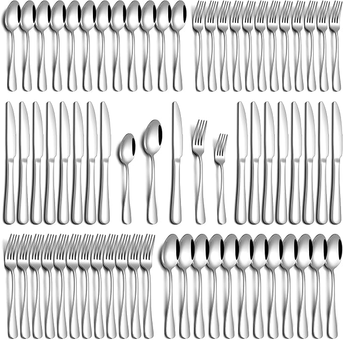 PHILIPALA 60 Piece Silverware Set, Stainless Steel Flatware Set for 12 Food Grade Novelty Flatware Cutlery Utensil Set Include Knife Fork Spoon Mirror Polished Dishwasher Safe