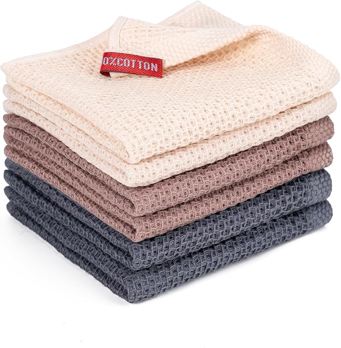 Kitchen Towels 6-Pack Kitchen Dish Cloths,100% Cotton,12x12 In,Multi Color | Towels Waffle Weave,Ultra Soft Absorbent, Quick Drying
